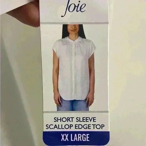Joie blouse button front white scallop edge short sleeves XXL NWT - Picture 5 of 8